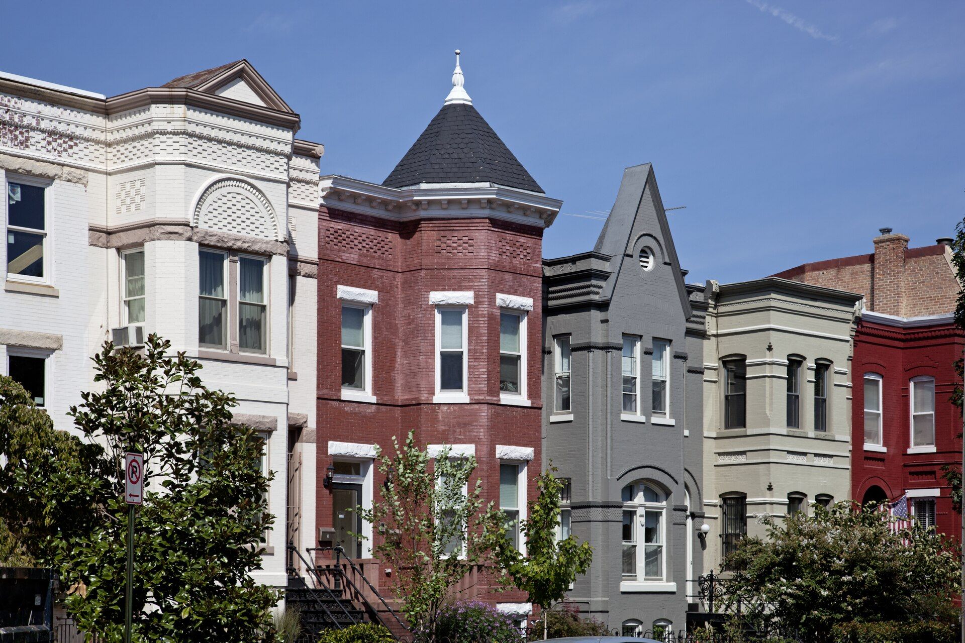 Rowhouses on a residential street in Washington, DC